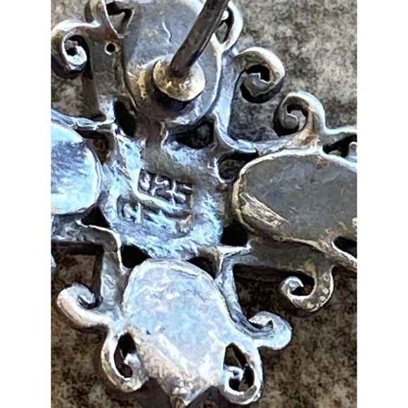 925 CFG Sterling Silver Earrings Oxidized Cross Flower 5.05g - Picture 5 of 11